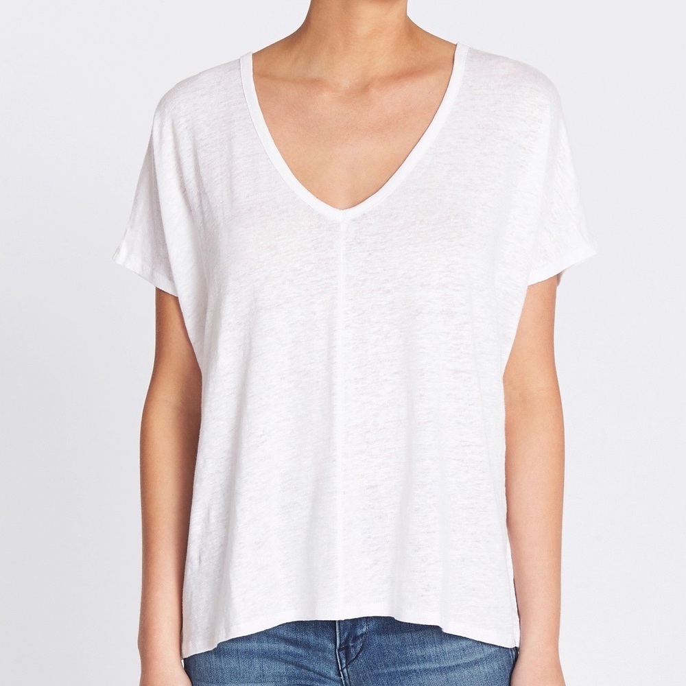 Chaser LA Double V-Neck Oversized White Linen Tee